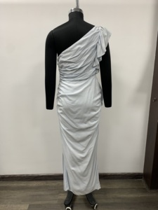 Vestido de Noche Asimétrico de un Solo Hombro, Largo Maxi, Color Sólido, Tejido Crepé Transpirable, Sin Mangas, Cintura Imperio, Elegante - Product Image 2