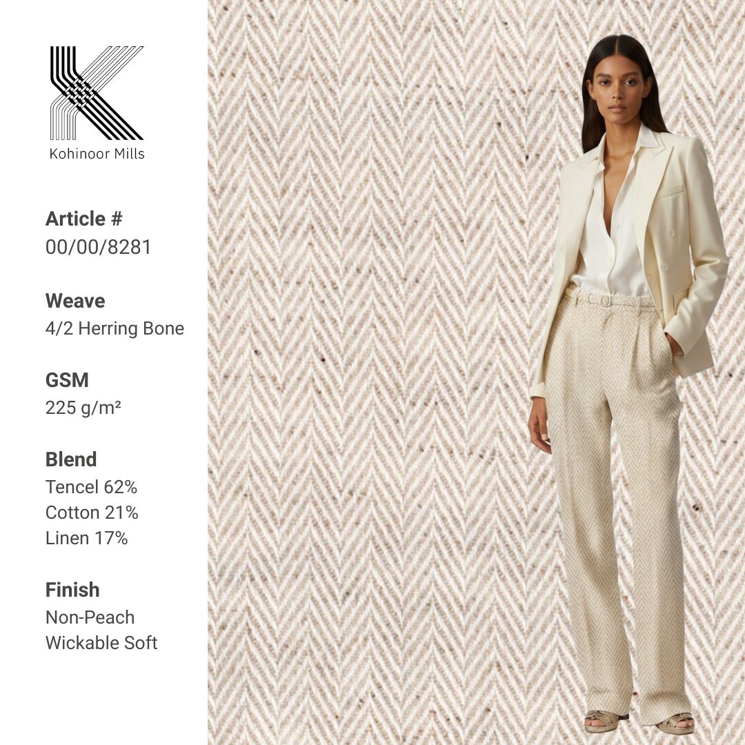 230g/m Viscose Cotton Herringbone Fabric 62% Viscose Blend Woven Eco-Friendly Breathable Soft Medium Weight Garment for Shirts