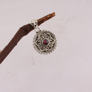 Charmes vintage faits à la main en grenat rouge ovale, sertis de plaqué argent sterling, 18 pouces, unisexe, anniversaire, SHREE JAIPUR SILVER - Product Image 4