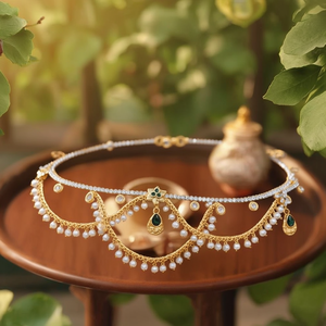 Tobillera chapada en oro con perlas Kundan y diamantes de platino - 13114887PGR - Product Image 3