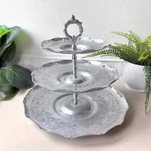 <b>3</b> <b>Tier</b> Metal Serving Tray <b>Stand</b>, Vintage 1960s MCM Mid Century Dessert <b>Stand</b>, Tiered Platter - Product Image 5