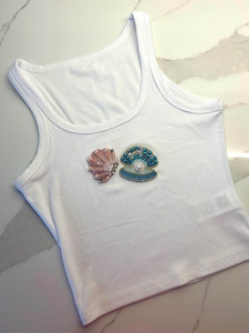 T-shirt en coton brodé de perles personnalisé pour femme, style décontracté pour le bureau, directement de l'usine pour l'été - Product Image 2