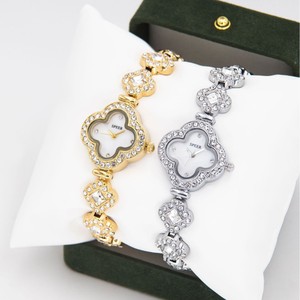 Montre de luxe pour femme à mouvement Citizen, trèfle à quatre feuilles, quartz, bracelet en alliage plaqué or avec diamants, verre vert menthe 28 mm, aiguilles - Product Image 2