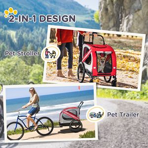 Rimorchio per Bicicletta 2 in 1 Rosso per Animali Domestici, Passeggino con Ruote Universali, Riflettori, Bandiera di Sicurezza, Grande Dimensione, in Alluminio, 3 Ruote, Massima Capacità per il Trasporto, Ideale per Viaggi - Product Image 4