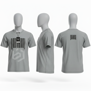 เสื้อยืดคอกลมแขนสั้นสีเทาสำหรับผู้ชาย พิมพ์ลาย ทรงปกติ ผ้าเจอร์ซีย์คอตตอนลายทาง ระบายอากาศได้ดี - Product Image 1