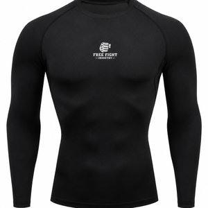 เสื้อรัดกล้ามเนื้อแขนยาวสำหรับผู้ชาย ยี่ห้อ Free Fight Industry สีดำ แห้งเร็ว พิมพ์ลายโลโก้ด้านหน้า - Product Image 5