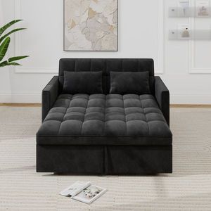 Divano letto matrimoniale in velluto a coste con letto estraibile, 2 morbidi cuscini e tasca laterale portaoggetti - Product Image 2