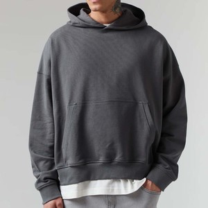 Sweat à capuche oversize pour homme avec cordon de serrage, épaules tombantes, tricot texturé, poche kangourou et ourlet côtelé - Product Image 1