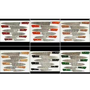 Juego de Cuchillos de Chef Profesionales de Acero de Damasco Hechos a Mano por Ahmad Fabric, 6 Piezas, Mango de Resina, Funda de Cuero, Diseño Moderno, Personalizable - Product Image 2