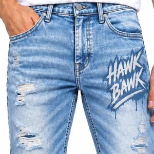 Jeans de Mezclilla para Hombre, Estilo Urbano, Lavado Desgastado, Corte Recto, Algodón, Moda Primavera, Cómodos y Elásticos - Product Image 4