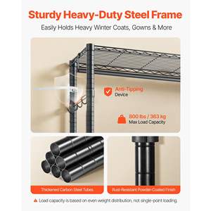 Heavy Duty 6-Tier Adjustable Steel Frame Clothing <b>Garment</b> <b>Rack</b> 800 Lbs Load Capacity 3 Hanging Rods for Bedroom Closet Wardrobe - Product Image 4