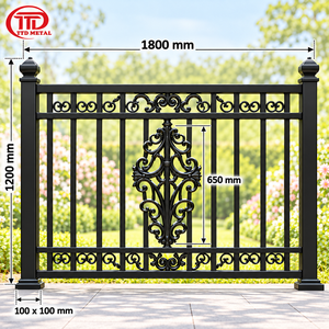 Panel de Cerca de Hierro Forjado Negro Elegante TTD con Adornos de Espiral para Jardín de Villa - Product Image 4