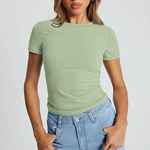 Camiseta de Cuello Redondo Relajada 100% Algodón Orgánico para Mujer, Camiseta de Manga Corta con Cuello Redondo - Product Image 6