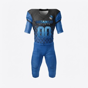 Uniforme de Fútbol Americano Personalizado, Conjunto de Pantalones y Camiseta en Negro y Azul Rey, Impresión por Sublimación, Poliéster Transpirable, para Adultos y Jóvenes, Deporte de Equipo - Product Image 2