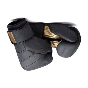 Gants de boxe en PU dorés avec bandes noires, fermeture Velcro, respirants, pour adultes - Product Image 2