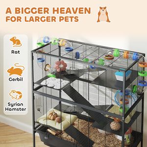 Cage à rongeurs à 5 niveaux avec étagères de rangement, plateau profond, grande roue d'exercice et système de tubes, pour hamsters et autres animaux de compagnie - Product Image 4