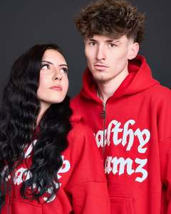 Red Hooded Winter Casual Sweatshirt Set with Heavyweight Cotton Fleece <b>Oversized</b> Pullover and Relaxed <b>Jogger</b> Pants Streetwear - Product Image 4