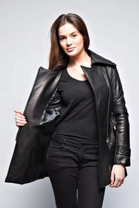 Solid Trader High Quality & Breathable Strong Buttons Adjustable Waist Slim Fit Wear Womens <b>Long</b> <b>Leather</b> <b>Jacket</b> - Product Image 2