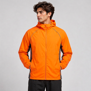 Veste coupe-vent à capuche rouge pour homme, fermeture éclair, légère, sportive, pour la course à pied, printemps - Product Image 2