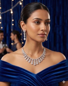 Conjunto de Collar de Lujo con Diamantes Americanos en Corte Pera y Elegante Gargantilla de Circonita Cúbica en Forma de Lágrima con Pendientes Largos Colgantes, Set Nupcial para Boda - Product Image 4