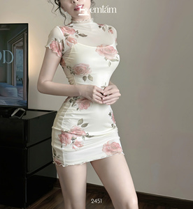 เดรสสั้นผู้หญิงขายส่ง - 7 สี ลายดอกวินเทจ ทรงเข้ารูป ยืดหยุ่นได้ รุ่น ET2451 - Product Image 3