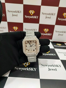 Luxury Men's Diamond Iced Out Rectangle Quartz Watch Stainless Steel Deployment Clasp Sapphire Crystal Analog Display - Product Image 2