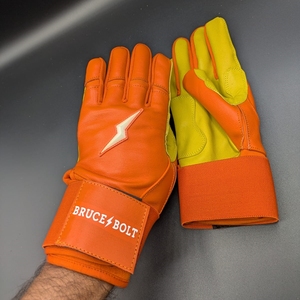 Guantes de Bateo de Cuero Naranja Bruce Bolt, Cierre de Gancho y Bucle Ambidiestro, Unisex para Adultos, Entrenamiento - Product Image 2