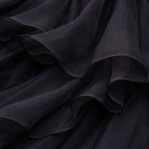 Vestido de Fiesta de Lujo para Niñas, Negro, con Capas, de Georgette, con Escote en V Profundo, Adornado con Lazo, Mangas Abullonadas, Estilo Princesa, para Bodas y Fiestas - Product Image 3