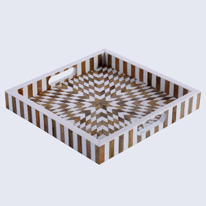 Bandeja Decorativa Rectangular con Incrustaciones de Hueso de Camello, Patrón Geométrico Hexagonal, Color Morado, para Decoración de Otomanas y Mesas de Centro, Venta al Por Mayor - Product Image 6