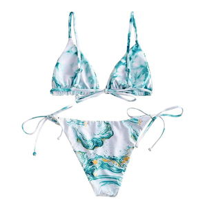 Conjunto de Bikini con Tiras Laterales para Mujer, Estampado Digital, Spandex, Poliéster Elástico, Corte Regular, Escote Triangular, Traje de Baño - Product Image 5