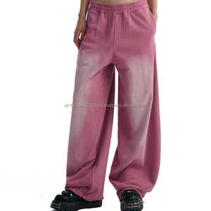 Pantalones de chándal personalizados de algodón 100% bordados de alto gramaje, estilo vintage, lavado oscuro, para hombre, de corte holgado, pierna ancha, patrón recto, cintura alta - Product Image 1