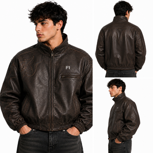 Chaqueta de Cuero Varsity para Hombre, Personalizada con Logotipo Bordado en Chenille, Diseño Vintage con Letras, Cierre de Cremallera, para Invierno - Product Image 5