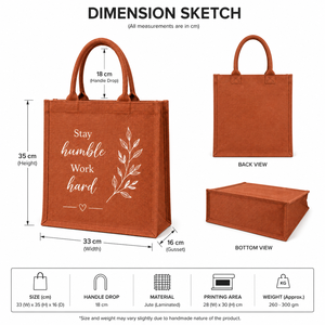 Jute Tote <b>Bag</b> Stay Humble <b>Work</b> Hard Print Orange Medium Size Daily Shopping <b>Bag</b> with Handle - Product Image 2