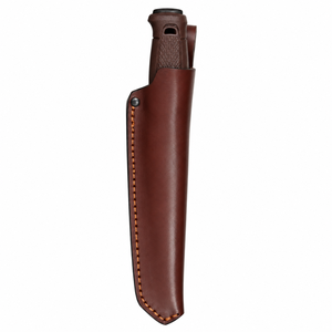 Cuchillos de exterior de hoja fija marrones con hoja de acero plateado, agarre texturizado de diamante, funda de cuero marrón y presilla para cinturón para camping y senderismo - Product Image 3