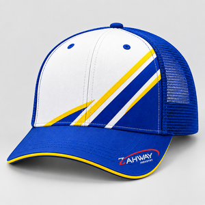 Best Trucker <b>Hat</b> 6-Panel Mesh Cap Blue <b>White</b> Yellow Contrast Color Breathable Adjustable Unisex Outdoor Spring Summer Casual - Product Image 4