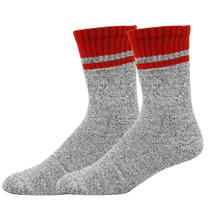 Chaussettes mi-mollet pour femme, gris avec bordure rouge, en mélange de coton tricoté thermique, chaudes pour l'hiver, usage quotidien, motif uni, style classique - Product Image 4