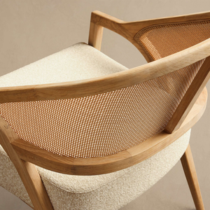Luxury Solid Teak <b>Outdoor</b> Lounge Chair Natural <b>Rattan</b> Woven Backrest and Plush Cushion Scandinavian Style Resort Furniture - Product Image 6