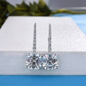 Asscher Cut Moissanite Drop <b>Earrings</b> Velaboo 925 <b>Silver</b> Leverback <b>Dangle</b> <b>Earrings</b> Elegant Square Stone Jewelry Gift for Women - Product Image 1