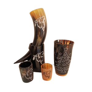 Cuerno para Beber de Búfalo y Cuerno de Buey de Primera Calidad con Diseño Vikingo Grabado y Correa de Cuero, Soporte para Cuerno de Boda - Product Image 6