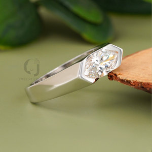 Minimalist 1.70 Carat Marquise Lab Grown Diamond <b>Ring</b> 14K 18K Yellow <b>Gold</b> Color Bezel <b>Set</b> Unisex Modern Engagement Wedding Band - Product Image 4