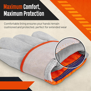 Guantes de trabajo de cuero vacuno de alta resistencia para operación de equipos de construcción, paisajismo y proyectos de bricolaje. - Product Image 3