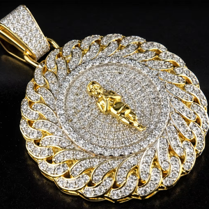 925 <b>Silver</b> Rhodium Plated Custom Party Unisex Iced Christian Guardian Baby Angel Medallion Moissanite <b>Necklace</b> Fine Pendants - Product Image 5