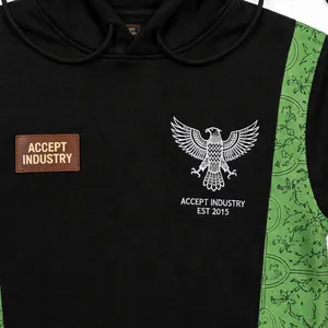 Sweat à capuche oversize en molleton de coton avec empiècements, style streetwear, couleur noir vert, marque Accept Industry Falcon - Product Image 5