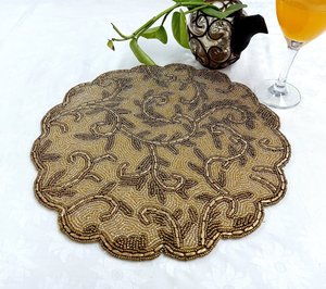 Handmade Beaded Placemat <b>Round</b> Table <b>Mat</b> Embroidered Floral Decorative <b>Mats</b> for Home Hotel Wedding Party - Product Image 4