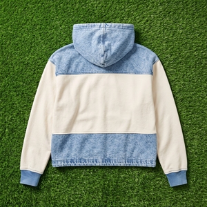 เสื้อฮู้ดครอปสีฟ้าอ่อนสำหรับผู้หญิง แต่งแถบสีครีม สไตล์สตรีทแวร์ เสื้อสเวตเชิ้ตแบบสวม คัสตอมได้ ขายส่ง - Product Image 6