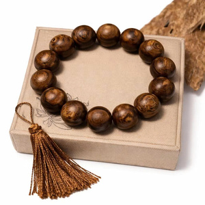 Handcrafted Vietnamese Tai Silver Water <b>Drop</b> Vintage Buddhist Bracelet Natural Wooden Jewelry for Men - Product Image 1
