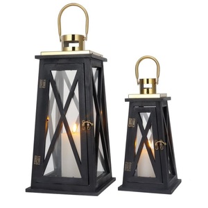 Handmade Factory Bulk Selling Wooden Metal & Glass <b>Lantern</b> <b>Large</b> size With Black &Gold Finish <b>Lantern</b> for Outdoor & Home Decor - Product Image 5