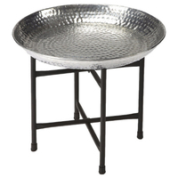 Mesa de Centro Redonda de Latón Estilo Marroquí Moderno con Base de Madera, Seis Patas Ajustables y Decorativas