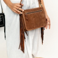 Sac bandoulière en cuir véritable 100 % pour femme, nouvelle collection 2026, style bottine, avec franges et compartiment dissimulé, vente en gros