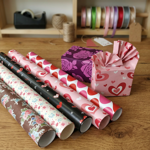 Heart <b>Pattern</b> Floral Design Gift Wrapping <b>Paper</b> Rolls Double Sided Art <b>Paper</b> for gift Packaging - Product Image 1